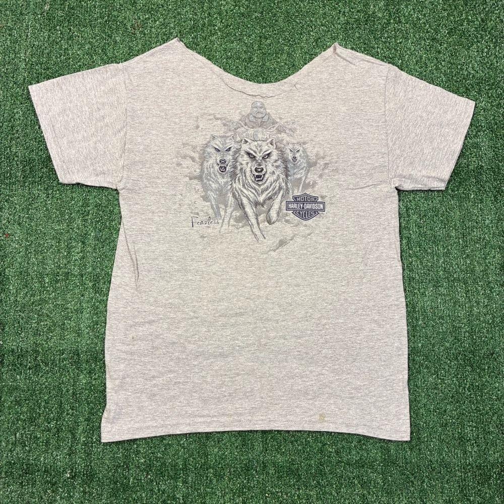 Y2K Harley Davidson Grey Wolf Montana Biker Graphic T-shirt